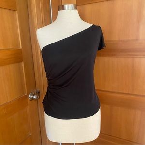 Rebecca Taylor Black One-Shoulder Ruched Top